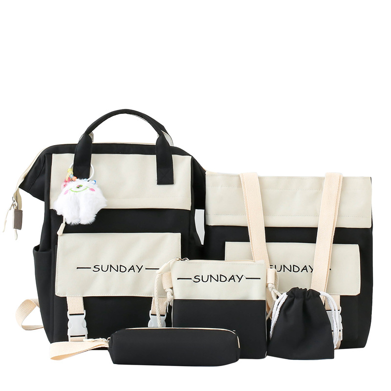 Five-piece schoolbag set for girls, Japanese-style ins fresh and clean, Korean-style mommy bag, primary school backpack, junior high school student backpack Item Picture