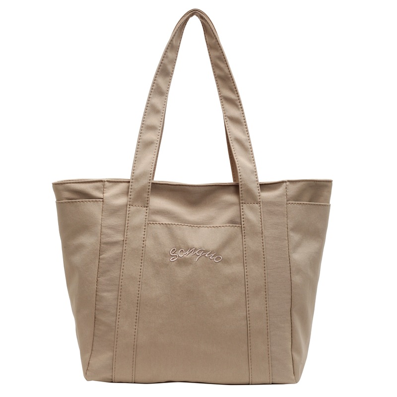 Casual fabric nylon tote bag, women's waterproof commuting bag, black canvas bag, zipper computer handbag, large capacity bag Item Picture