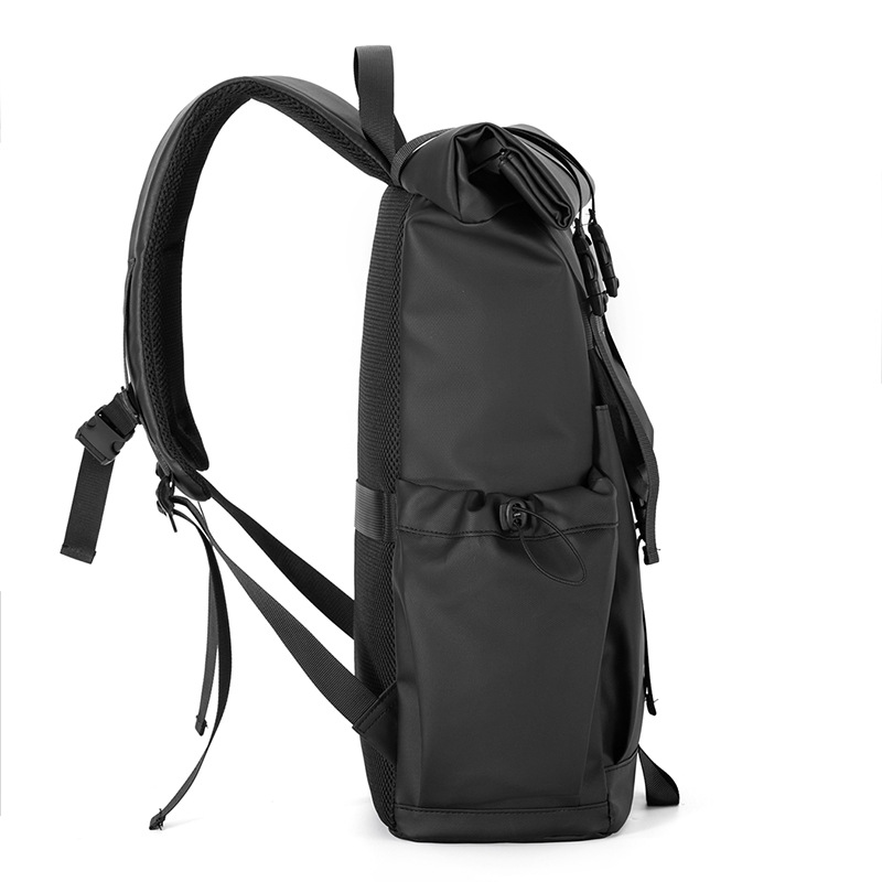 Men's rolled-up backpack, rolled-up cover backpack, outdoor waterproof and wear-resistant large-capacity casual travel bag, student computer bag details Picture