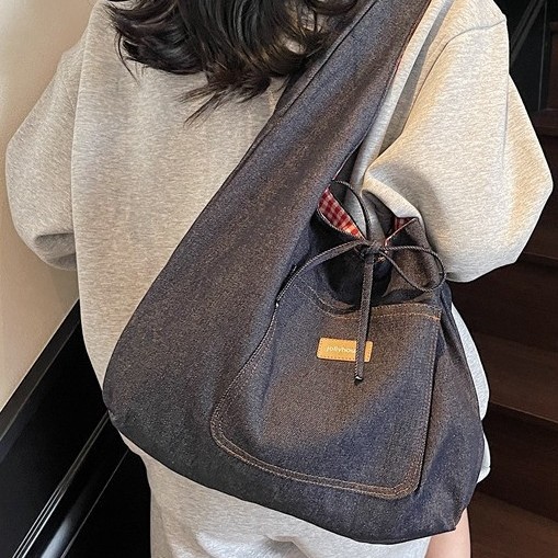 2025 New AB backpack American retro denim bag, large-capacity single-shoulder bag, college student Korean style laid-back bag for women details Picture