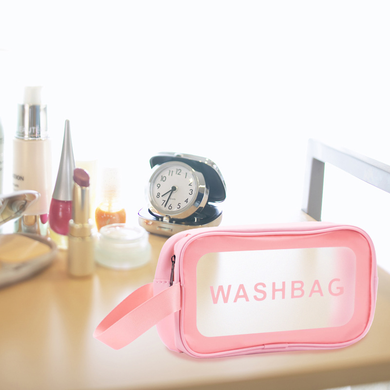 pu matte makeup bag, Korean-style large-capacity portable hand-held travel toiletry bag, storage transparent cosmetics storage bag Application Scenario