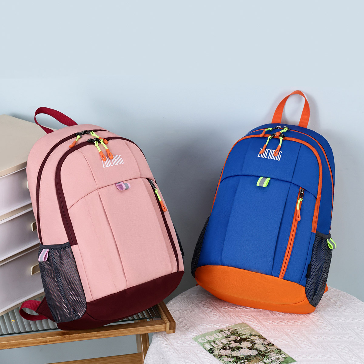 Children's outdoor travel backpacks and schoolbags, casual and lightweight for boys and girls traveling, waterproof backpacks for primary school students' make-up classes Specification drawing