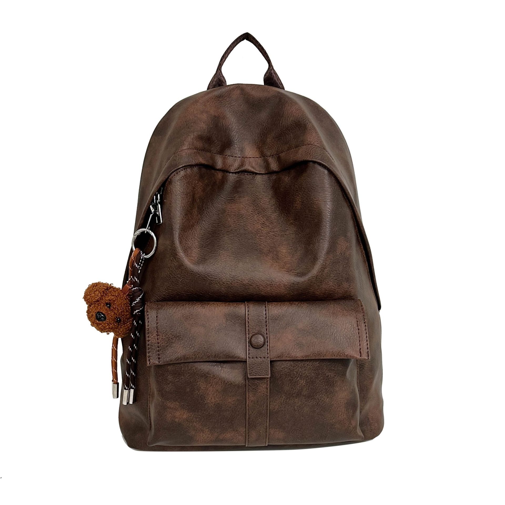 Hong Kong-style retro backpack for autumn and winter, new simple PU large-capacity student schoolbag, versatile travel and leisure backpack Item Picture