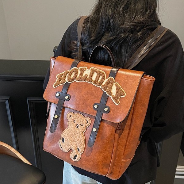 Cute little bear large-capacity backpack, student cartoon backpack, versatile for autumn and winter, college style backpack, design sense bag Specification drawing