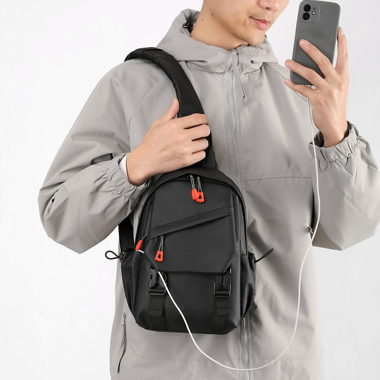 Cross-border men's chest bag, Korean-style casual, simple, fashionable and versatile single-shoulder bag, multi-functional usb charging crossbody backpack Specification drawing