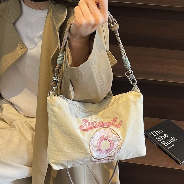 New Spring/Summer 2025 style eco-friendly shopping bag with embroidery, large-capacity hand-held bag, shoulder crossbody canvas full figure