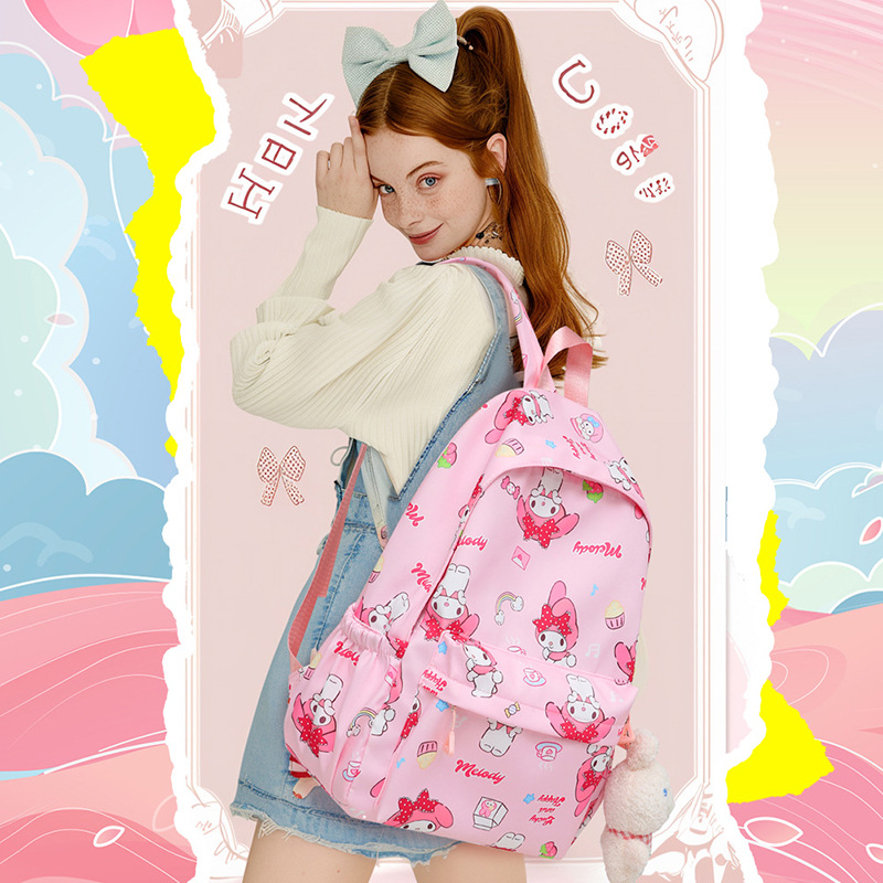 Cute cartoon schoolbag, waterproof campus backpack, printed graffiti, large capacity for primary school students, high appearance level backpack for girls details Picture