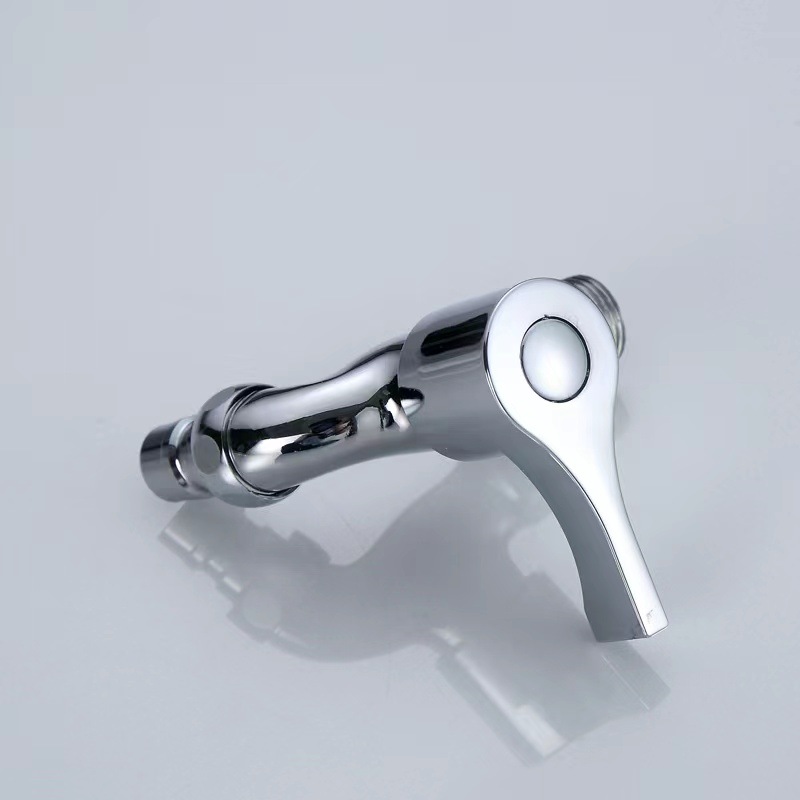 The washing machine faucet is made of 304 stainless steel with a 4-inch copper quick-opening extended faucet. It features one water inlet and two water outlets Specification drawing