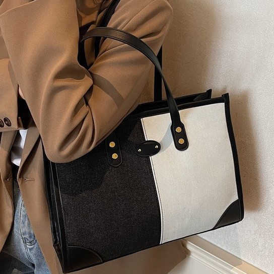 Korean trendy handbag for women 2025 New style, fashionable color-blocking single-shoulder crossbody women's bag, commuter casual tote bag Specification drawing