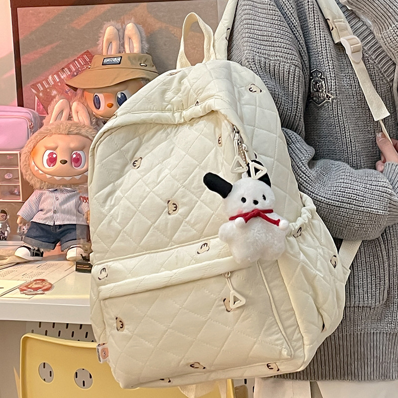 New autumn and winter 2024 large-capacity girl's backpack, plush puppy, cute cartoon printed cotton jacket backpack full figure