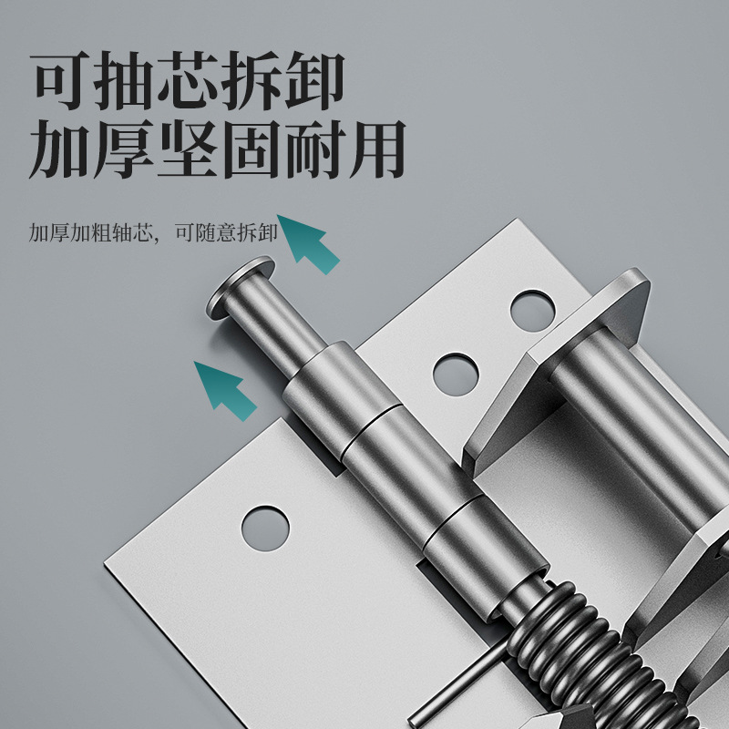 Household multi-functional 90-degree positioning self-locking silent hinge, thickened iron 4-inch buffer rebound self-closing spring hinge Specification drawing