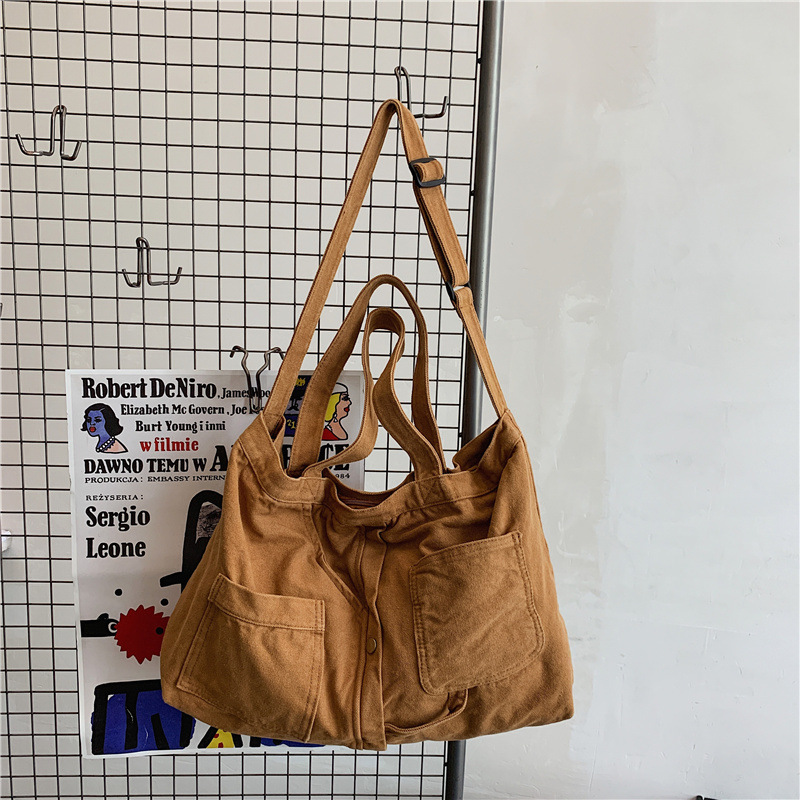 Large-capacity washable canvas bags from Japan and South Korea, simple, casual and artistic tote bags for women, single-shoulder bags, and crossbody bags for students' classes full figure