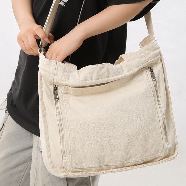 Male college student class backpack 2024 New style retro casual canvas bag, female large-capacity laid-back crossbody bag Specification drawing