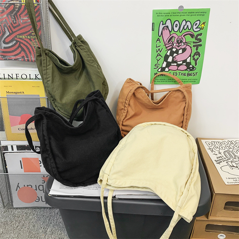New washable canvas bag for women, ins dumpling bag, laid-back style, large-capacity tote bag, Korean version of college student class bag Specification drawing