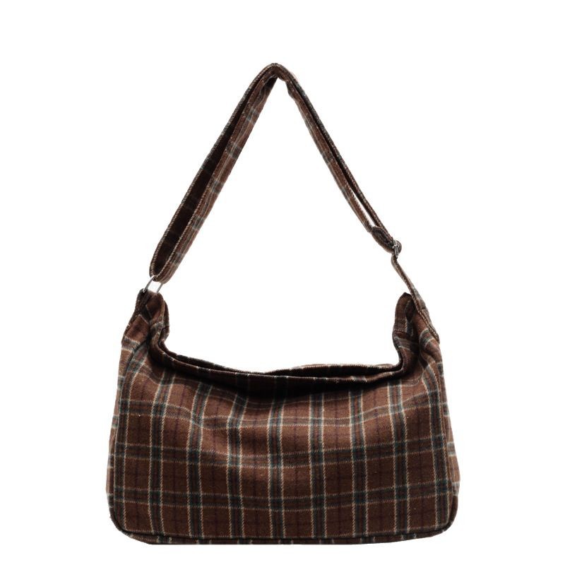 The 2025 new Korean casual and artistic checkered tote bag is a versatile large-capacity crossbody bag for female students' commuting to school Item Picture