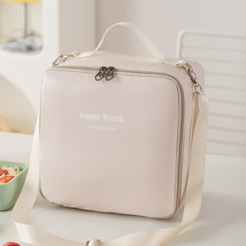 PU large-capacity bento bag, hand-held thickened picnic bag, single-shoulder insulated bag for going out, macaron-colored ice bag, lunch bag details Picture