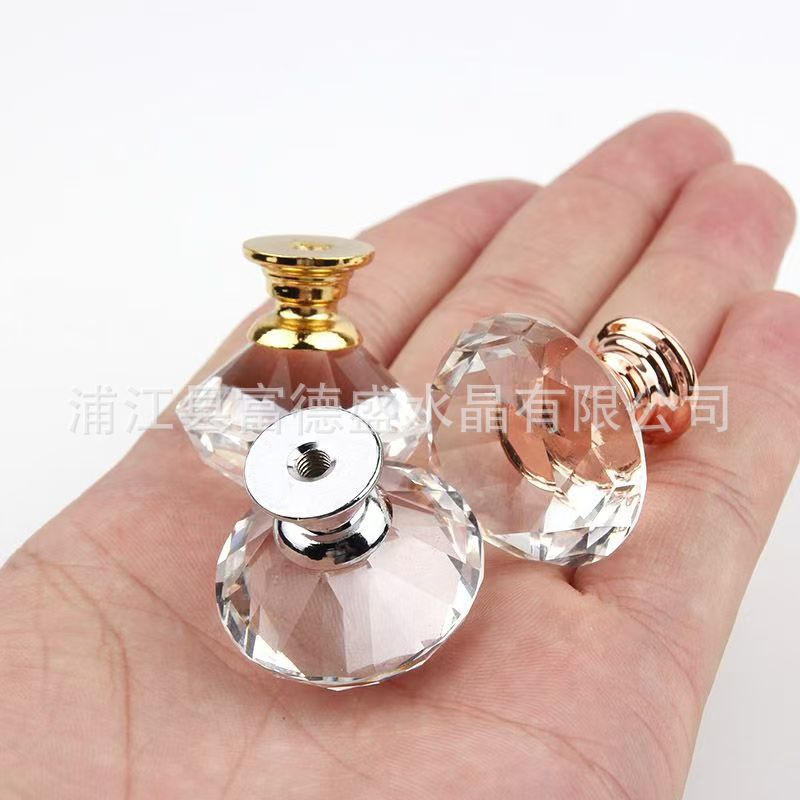 Multi-color light luxury crystal glass diamond-shaped, 30MM diameter single-hole handle, source stock drawer cabinet handle Specification drawing