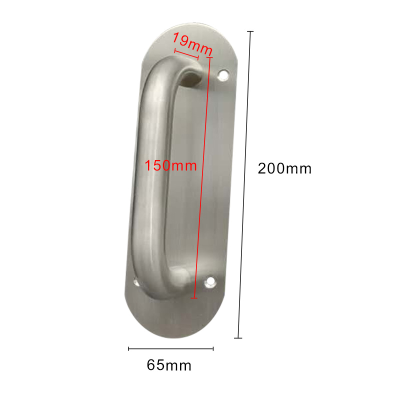 Anti-theft door handle, stainless steel fire door handle, signboard door handle, modern semi-circular sliding plate handle Specification drawing