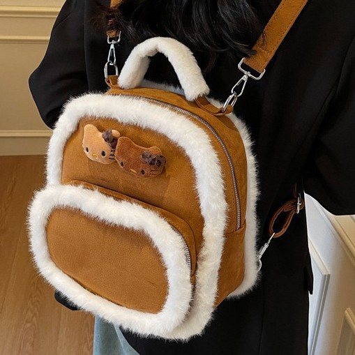 Decorated new Korean-style backpack, warm and fluffy autumn and winter small bag, Japanese-style fashionable bear bag, student mini bag details Picture