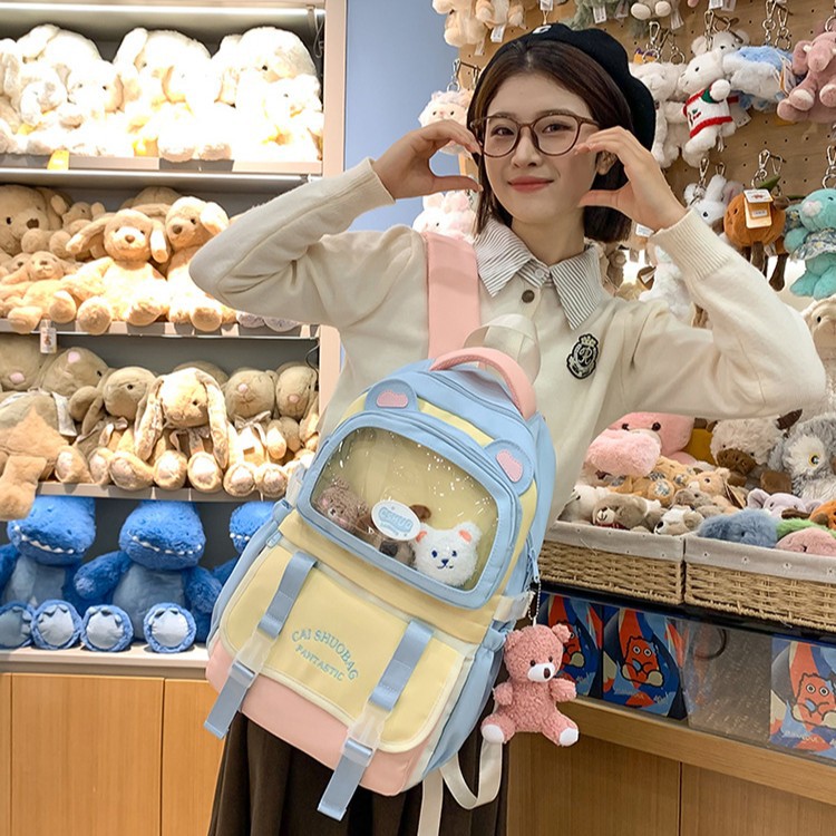 Japanese-style cute ins schoolbag, large-capacity student backpack, transparent shoulder bag for junior high school, high appearance level backpack full figure