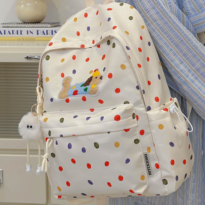 New cute puppy colorful polka dot student lightweight, trendy and versatile backpack with large capacity, reducing burden and protecting the spine Specification drawing