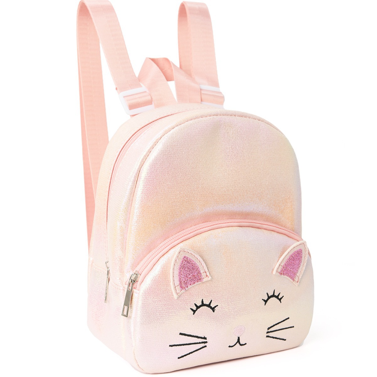 This cute cat-embroidered double pocket backpack for children and girls is a classic backpack suitable for little girls in kindergartens full figure