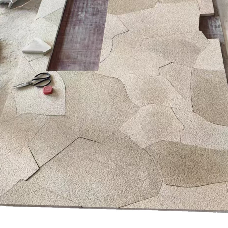 Seamless background wall art wall with hard yellow sandstone and lychee face carvings from Shandong Item Picture