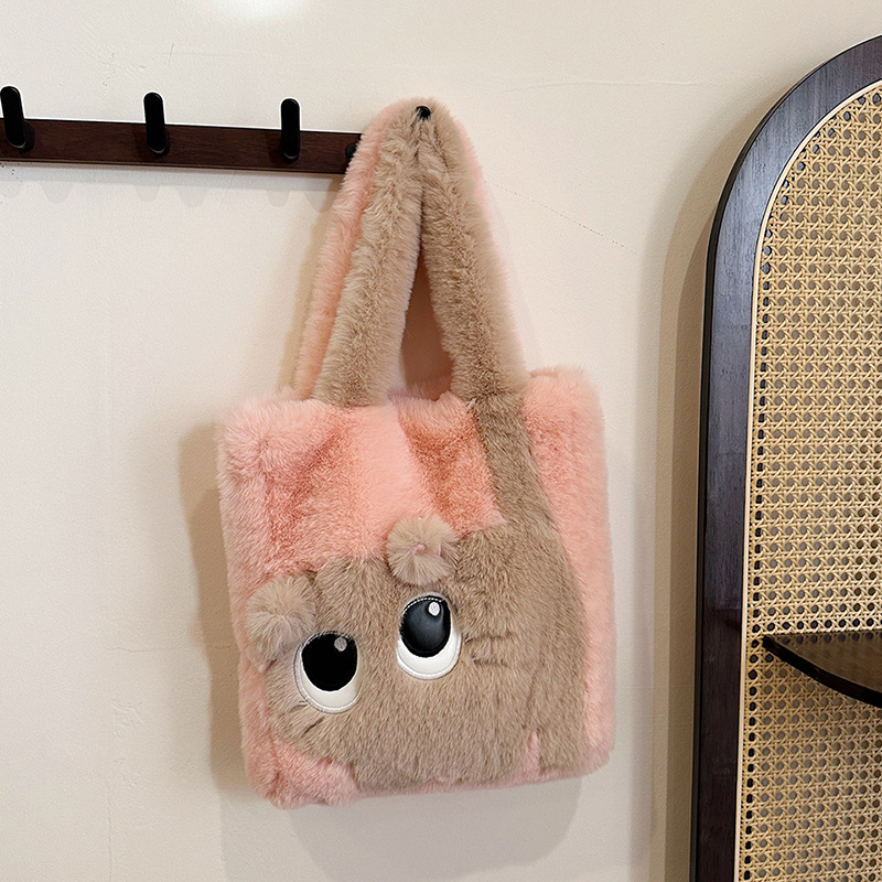 New cute cat tote bags, commuter plush bags, women's single-shoulder bags and girls' small crossbody bags for winter 2024 details Picture