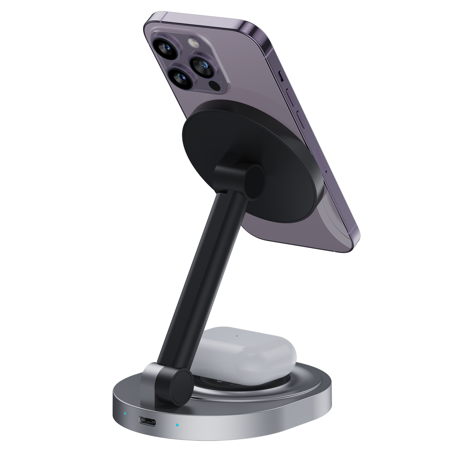 W14 Magnetic Wireless Charger, a three-in-one adjustable and foldable wireless charger, is suitable for iphones, watches and headphones Application Scenario