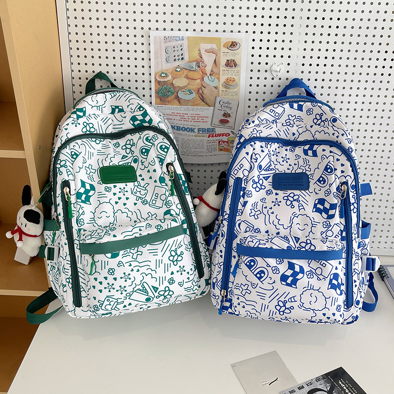 Cross-border schoolbag for junior high school students, large-capacity printed graffiti, niche design backpack, college student travel bag details Picture