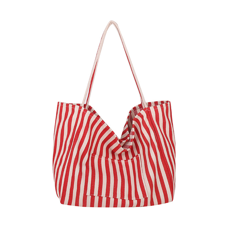 The new stylish, fresh and color-blocking striped beach bag is a must-see summer casual large-capacity tote single-shoulder bag Item Picture