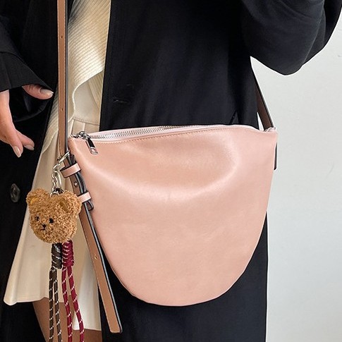 Single-shoulder bag, solid color, single casual small bag, student shoulder bag, Korean style, simple underarm bucket bag, dumpling bag details Picture