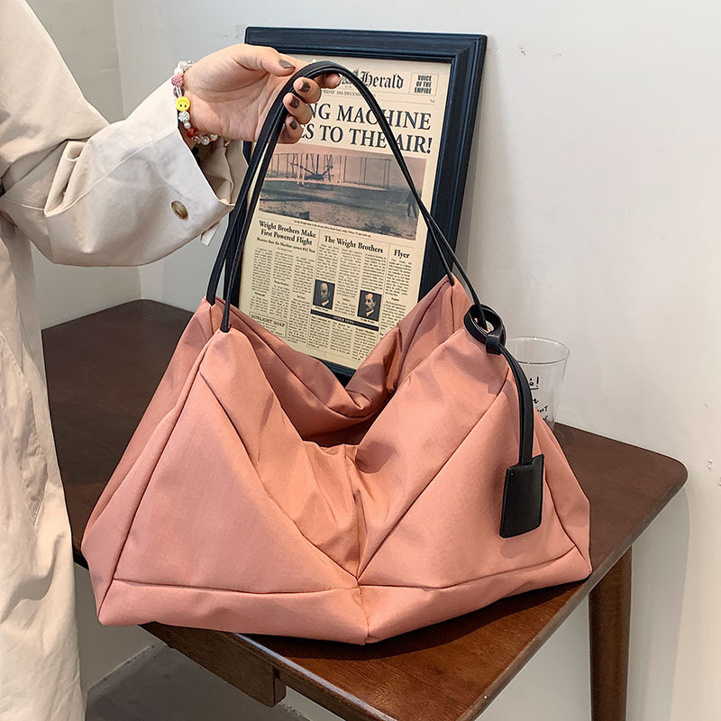Bag Women 2021 New Style Japanese and Korean version hand-held women's bag, solid color nylon canvas bag, large capacity tote bag, single-shoulder bag full figure