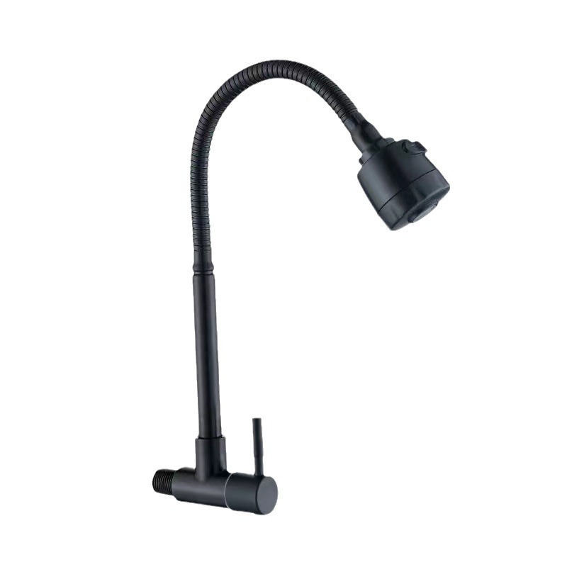 304 Black universal single cooling faucet, wall-mounted single faucet, stainless steel telescopic rotating universal faucet Item Picture