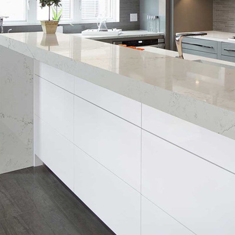 Artificial white quartz stone kitchen countertop, entrance stone, shower step, white window sill stone, threshold stone and floor details Picture