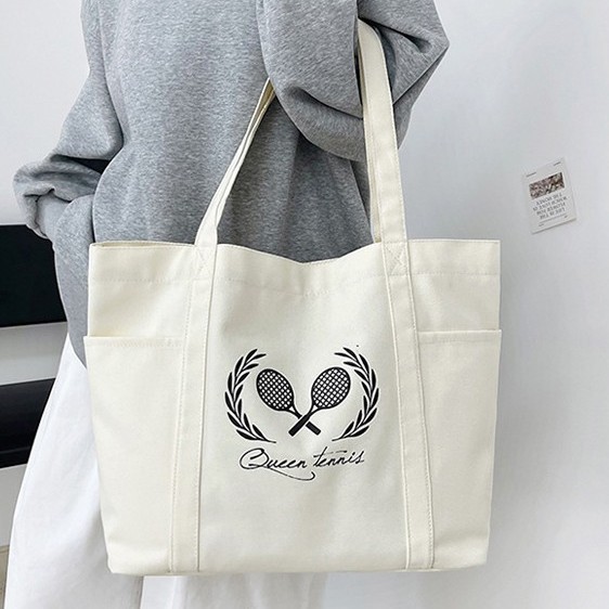 2025 New cross-border canvas handbag, single-shoulder bag, tote bag, yoga sports beach bag, lightweight tutorial bag Specification drawing