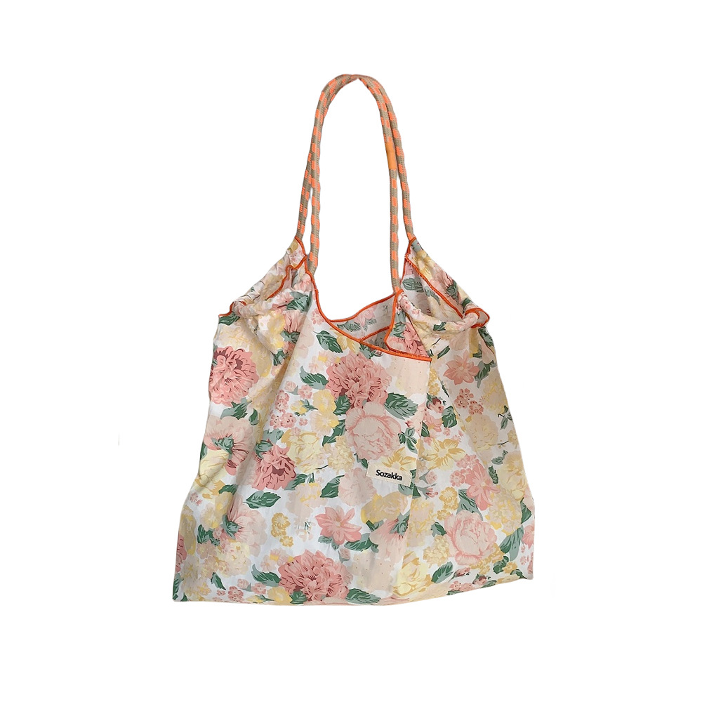 35243 Korean-style tote bag, large-capacity fresh floral women's commuter bag, single-shoulder bag, hand-held shopping bag, canvas bag Item Picture