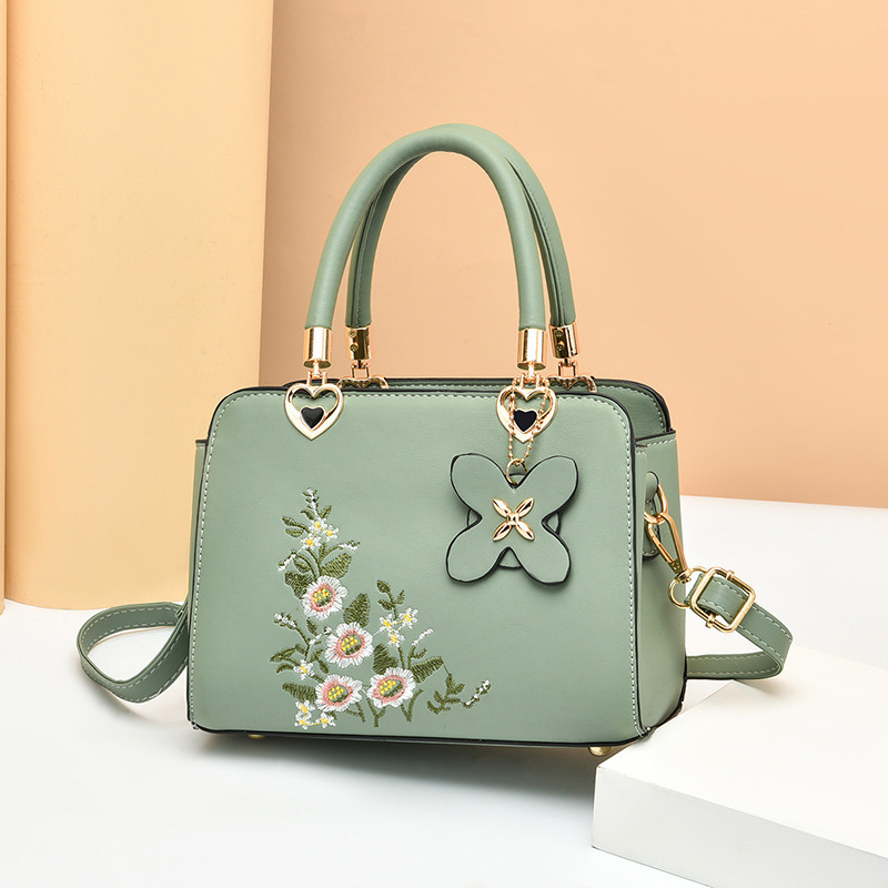 Women's handbag, soft leather bag, 2022 new trendy embroidery, mom's crossbody bag, fashionable and elegant, grandma's single-shoulder bag full figure