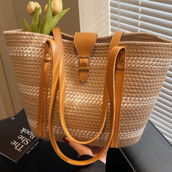 Woven bags, beach bags, straw woven women's seaside armpit bags, vacation large-capacity bags, fashionable and trendy women's bags, tote bags Specification drawing