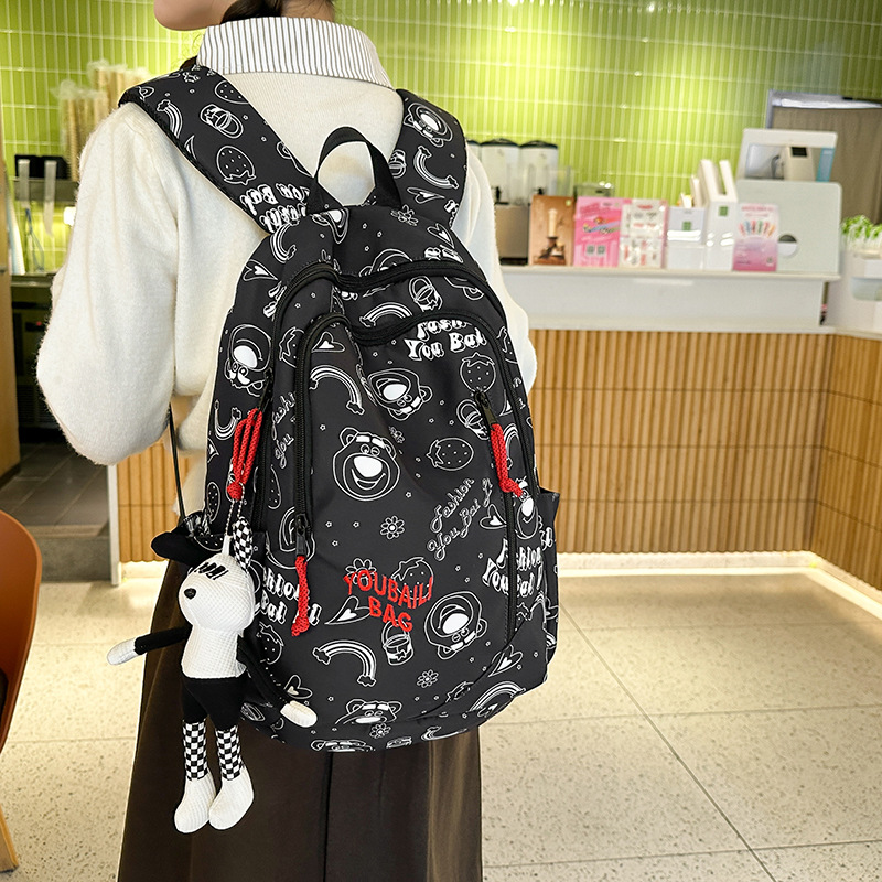 Korean style Instagram backpack, high appearance level, girl cartoon bear print, Harajuku style, large capacity, lightweight and versatile backpack details Picture