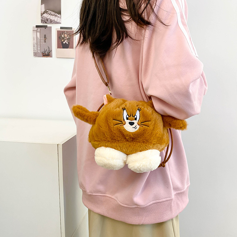 New cartoon plush bag, girlish crossbody bag, claw machine doll exchange for cat personality drawstring mouse single-shoulder bag Specification drawing