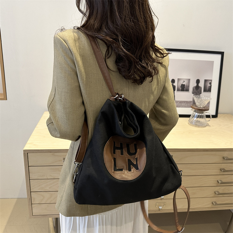 Women's large-capacity 2024 new letter-shaped canvas bag, fashionable single-shoulder bag, versatile commuter college student tote bag Specification drawing