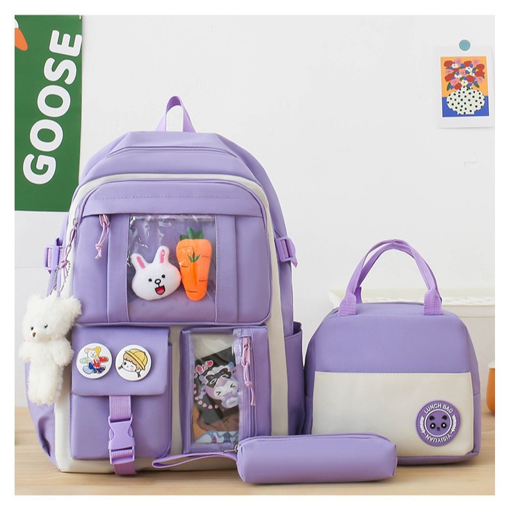 High appearance level, cute Korean-style high school, junior high school, primary school students, forest-themed girls, large-capacity backpack, simple backpack full figure