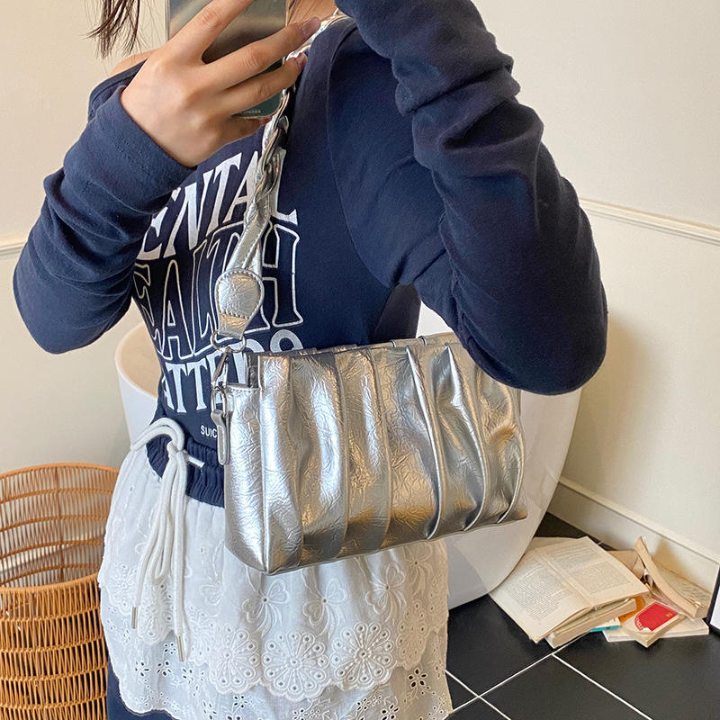 High-end pleated solid color stylish underarm bag for women 2025 new style versatile casual commuting fashion single-shoulder crossbody bag Specification drawing