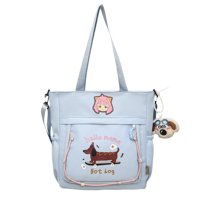Single-shoulder bag, tote bag, zipper cloth bag, cartoon puppy, Korean style, fashionable and versatile, tutorial bag, Japanese style, multi-functional single-shoulder Item Picture