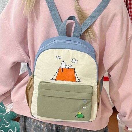 New lightweight small tent Snoopy print children's backpack, parent-child small schoolbag, color-blocking cute cartoon backpack Specification drawing