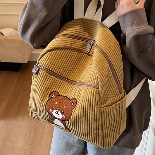 ins Versatile casual backpack, women's versatile artistic backpack, fresh and solid color Korean-style bear backpack full figure