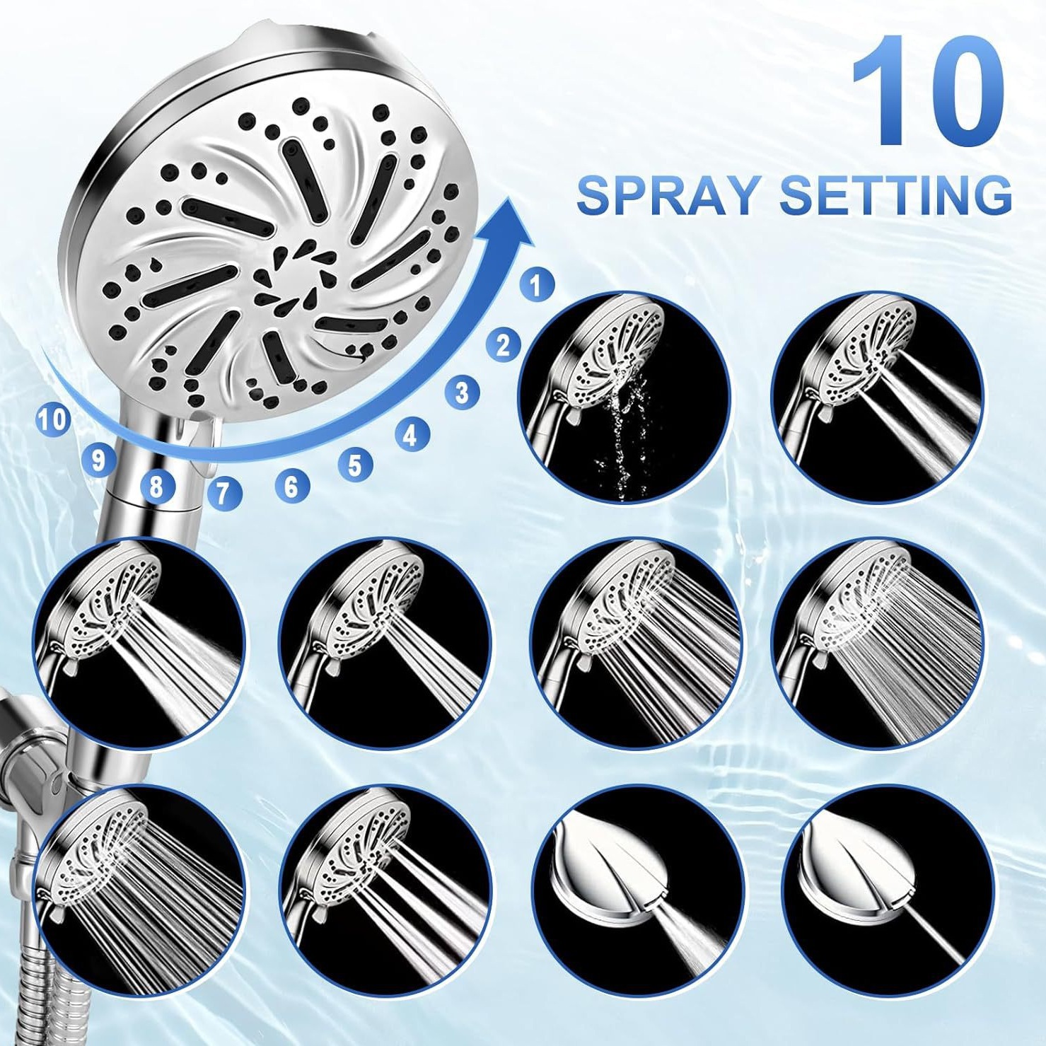 Amazon 8+2 function handheld showerhead with filter, detachable handle, back spray gun water, wholesale export showerhead details Picture