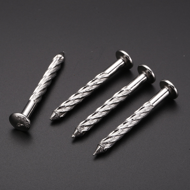 Stainless steel 201 explosion-proof strong anti-loosening threaded nails, twisted nails, spiral expansion nails, floor nails, twist nails, round heads details Picture