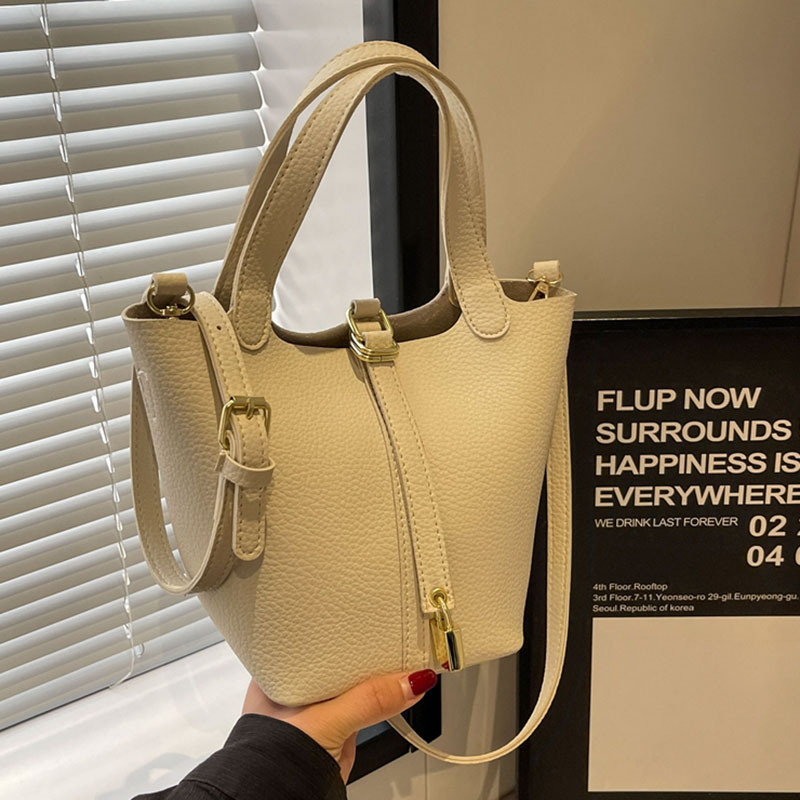 High-end texture lychee pattern basket bag for women, 2024 new versatile commuter mother-and-child bag, fashionable single-shoulder crossbody bag full figure